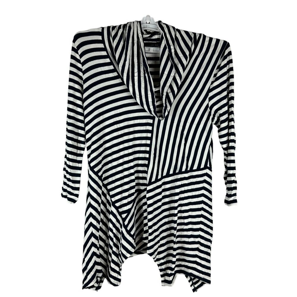 Grace Women's Striped Open Cardigan Long Sleeve Size L Black & White